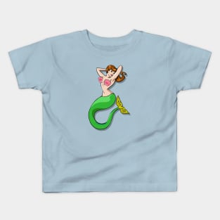 Brown-haired Mermaid tattoo w/ pink and green Kids T-Shirt